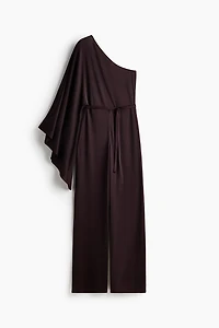 Tie-Belt One-Shoulder Jumpsuit