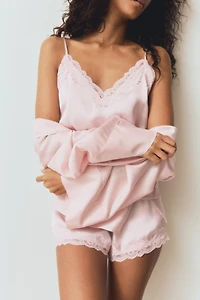 Lace-Trimmed Satin Pajamas