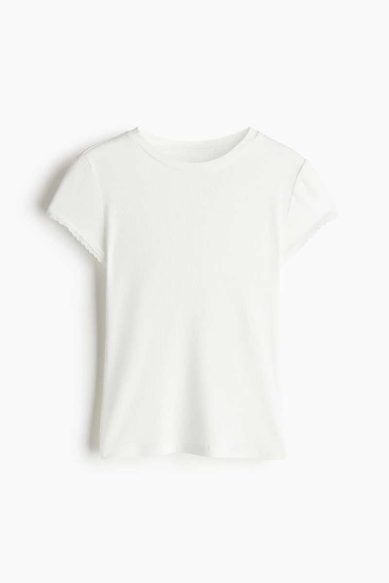Lace-Trimmed Ribbed T-Shirt