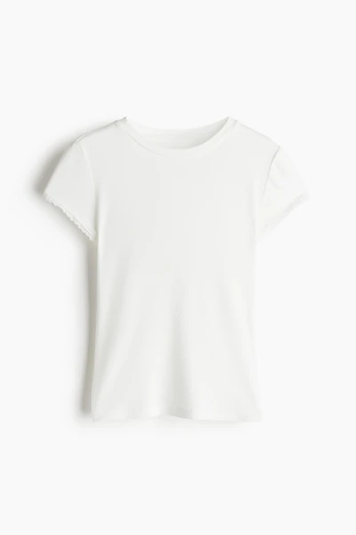 Lace-Trimmed Ribbed T-Shirt