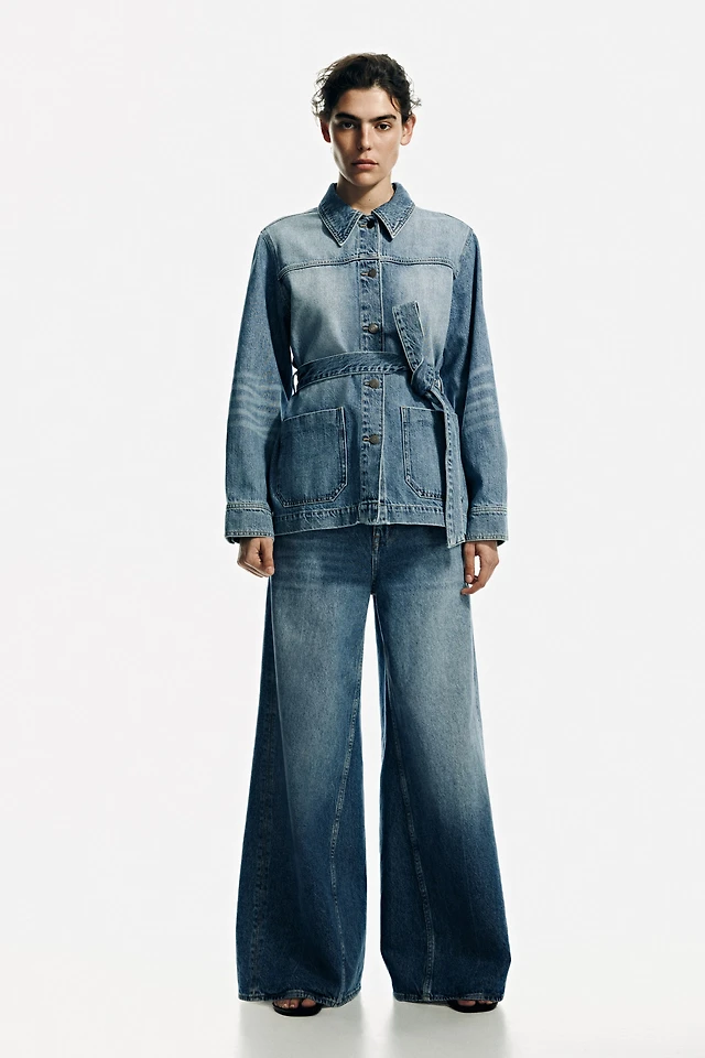 h&m tie belt denim dress H&M Tie-Belt Denim Dress