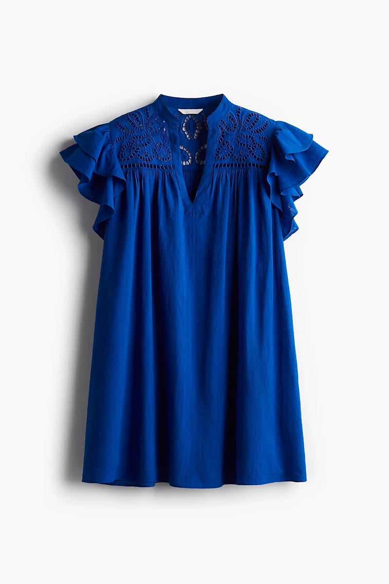Flutter-Sleeve Dress with Eyelet Embroidery