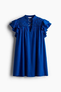 Flutter-Sleeve Dress with Eyelet Embroidery