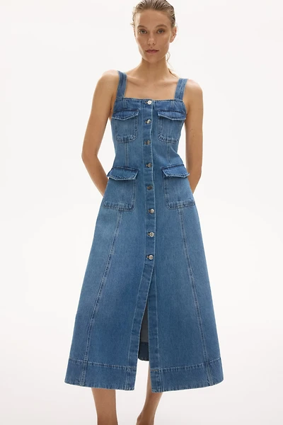Button-Front Denim Dress