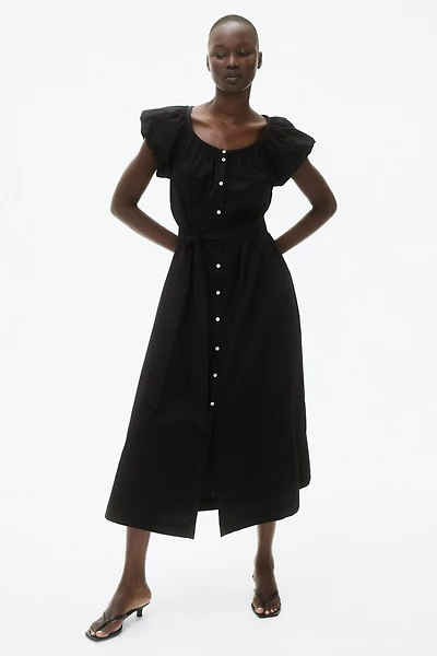 Puff-Sleeved Poplin Dress
