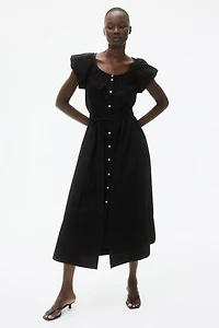 Puff-Sleeved Poplin Dress