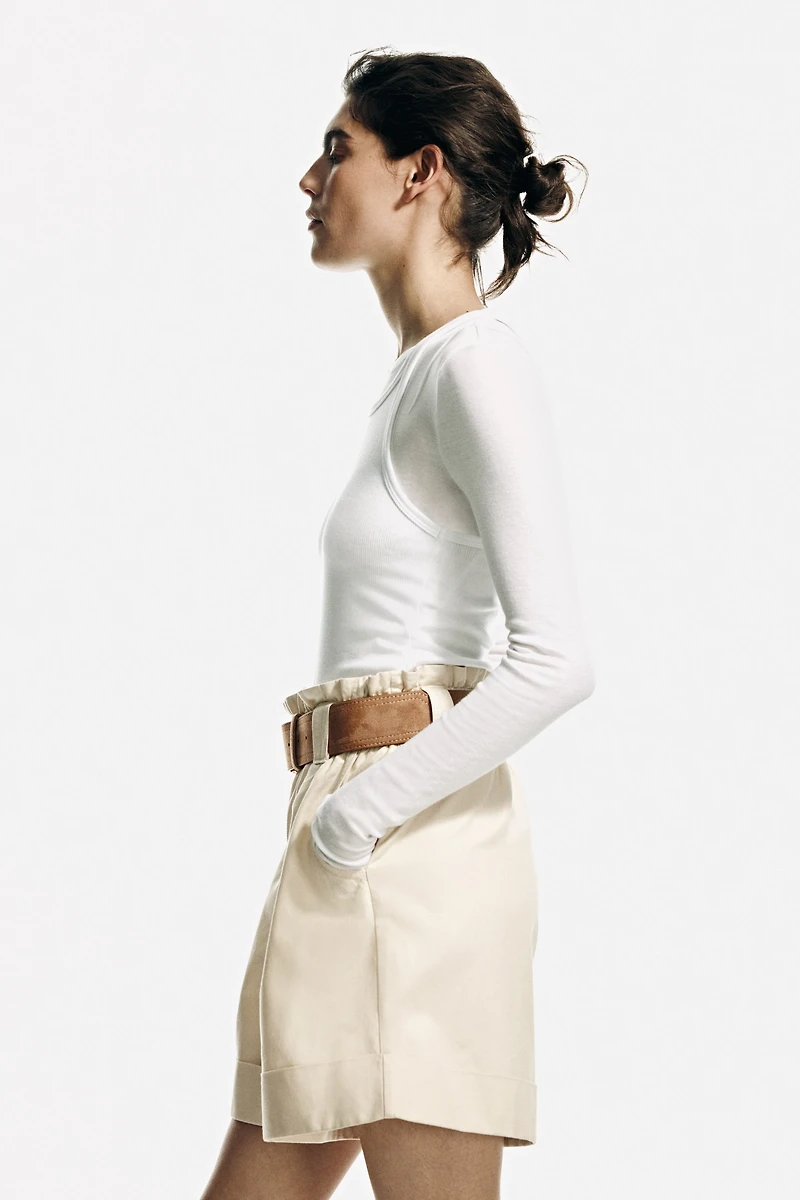 Linen-Blend Paper-Bag Shorts