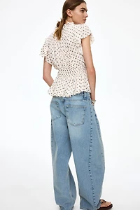 Flutter-Sleeved Peplum Blouse