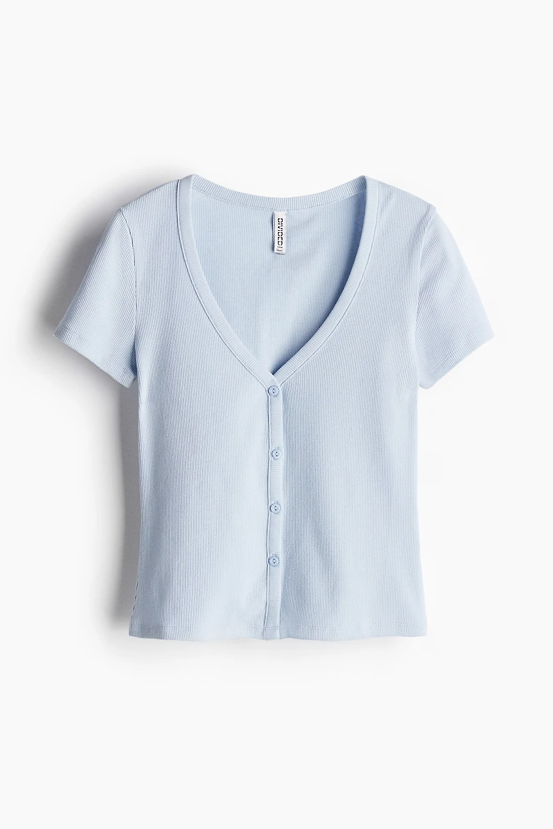 Ribbed Button-Front T-Shirt