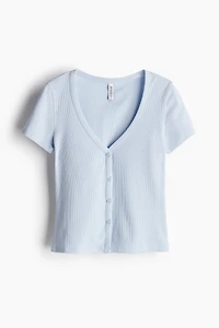 Ribbed Button-Front T-Shirt