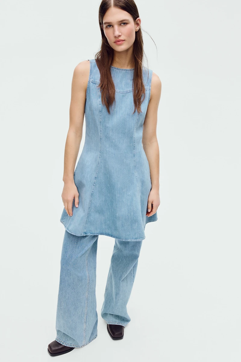 Flared-Skirt Denim Dress