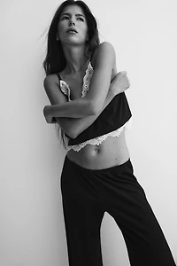 Lace-Trimmed Ribbed Pajamas