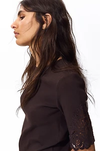 Ribbed Lace-Inset Top