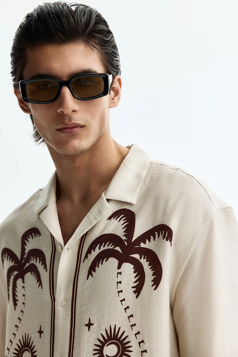 Chemise imprimée décontractée à col cubain