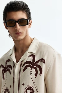 Chemise imprimée décontractée à col cubain