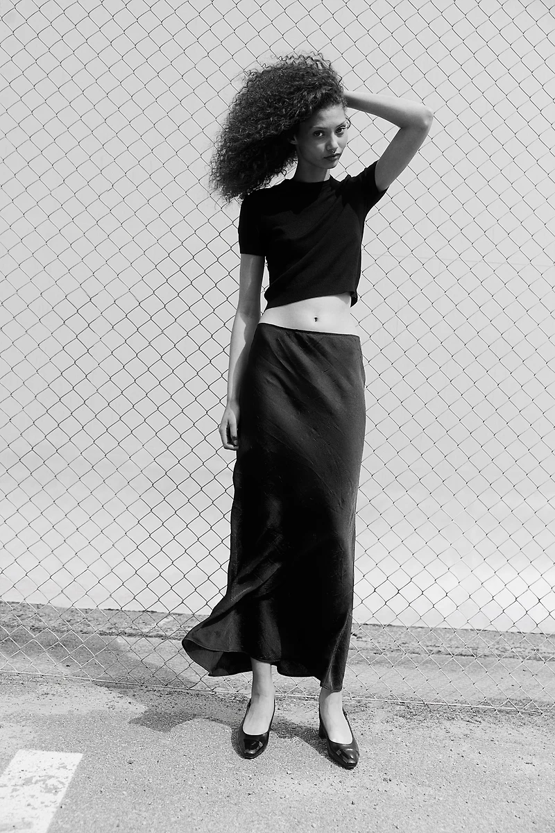 Crinkled Satin Maxi Skirt