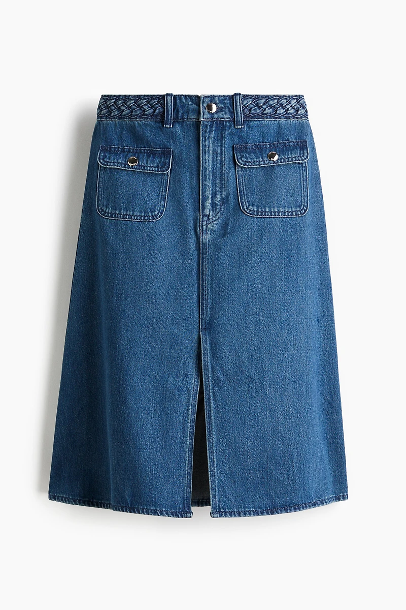 Braided-Trim Denim Skirt