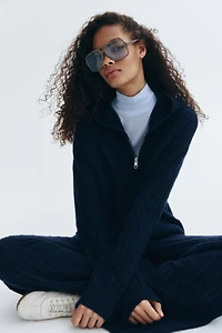 Cable-Knit Cardigan with Zipper