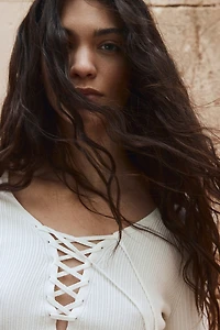 Lacing-Detail Rib-Knit Top