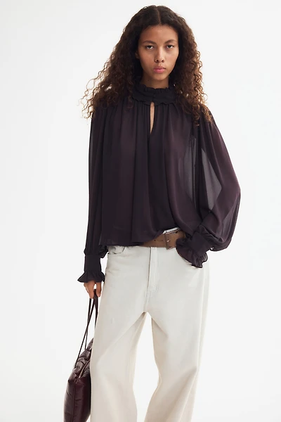 Puff-Sleeved Chiffon Blouse