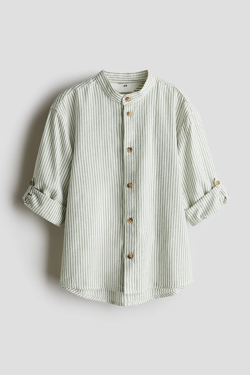 Linen-Blend Band Collar Shirt
