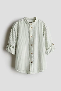 Linen-Blend Band Collar Shirt