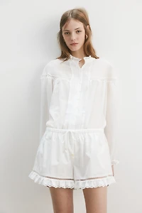 Lace-Trimmed Poplin Shorts