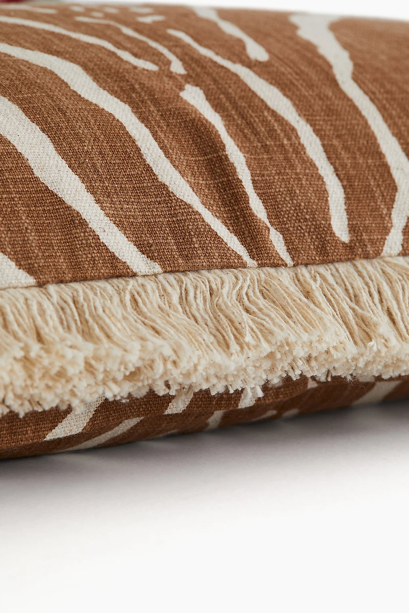Linen-Blend Cushion Cover with Fringe