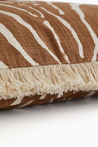 Linen-Blend Cushion Cover with Fringe