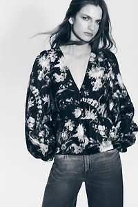 Linen-Blend Peplum Blouse