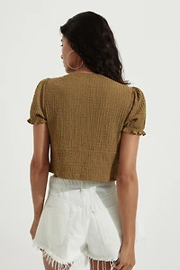 Crinkled Tie-Front Top