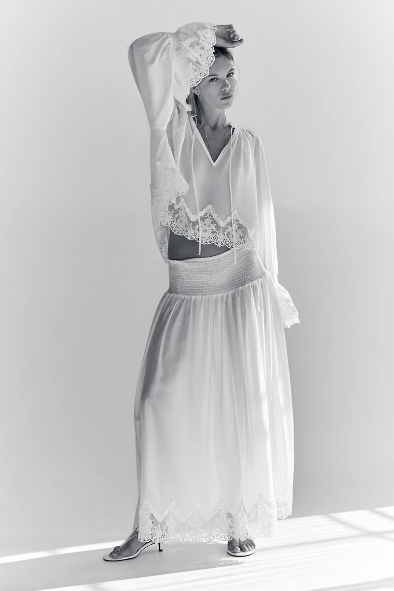 Lace-Trimmed Smocked Skirt
