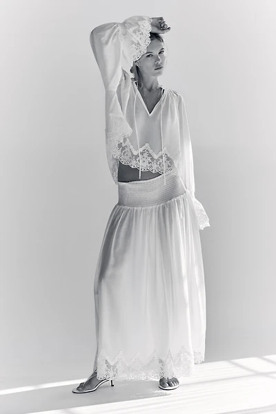 Lace-Trimmed Smocked Skirt