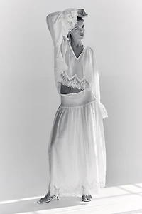 Lace-Trimmed Smocked Skirt