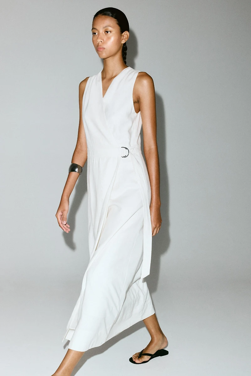 Linen-Blend Wrap Dress