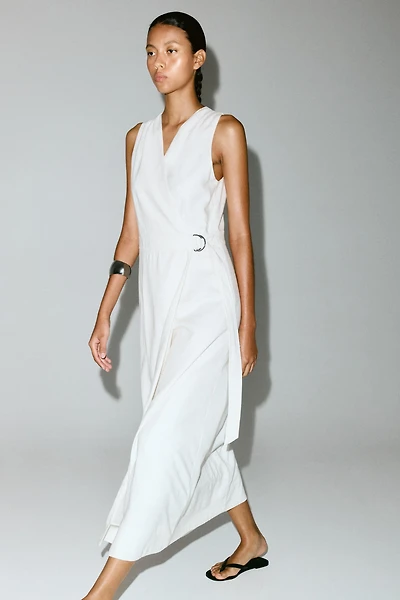 Linen-Blend Wrap Dress