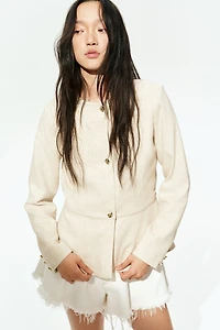Linen-Blend Peplum Jacket