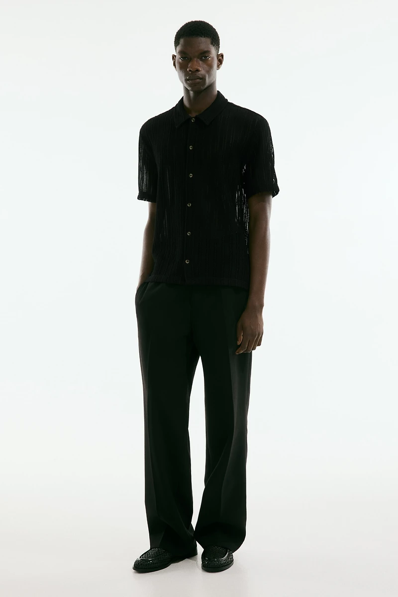 Regular Fit Crochet-Look Shirt