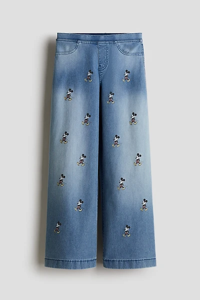 Wide-Leg Denim-Look Pants