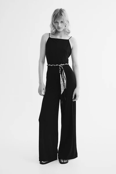 Tie-Belt Strappy Jumpsuit