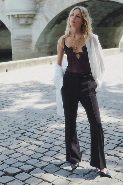 Flared Crease-Detail Pants