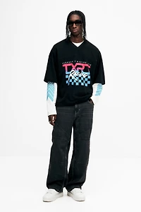 T-shirt ample en filet imprimé