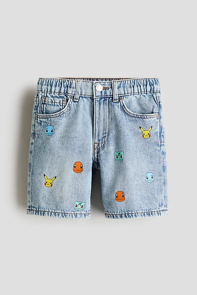 Printed Denim Shorts