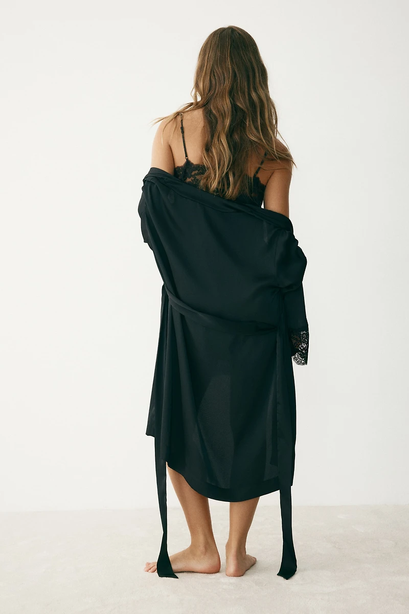Lace-Trimmed Satin Robe