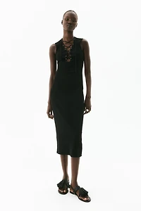 Ribbed Lacing-Detail Dress