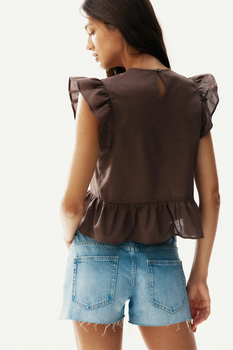 Lace-Inset Peplum Blouse