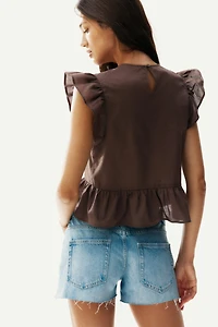 Lace-Inset Peplum Blouse