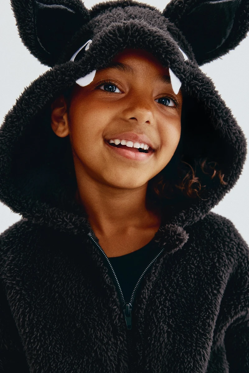 Appliquéd Pile Hooded Jacket