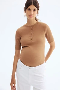 MAMA Ribbed Henley Top
