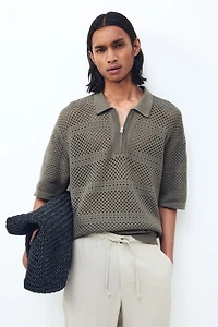 Relaxed-Fit Open-Knit Polo Shirt